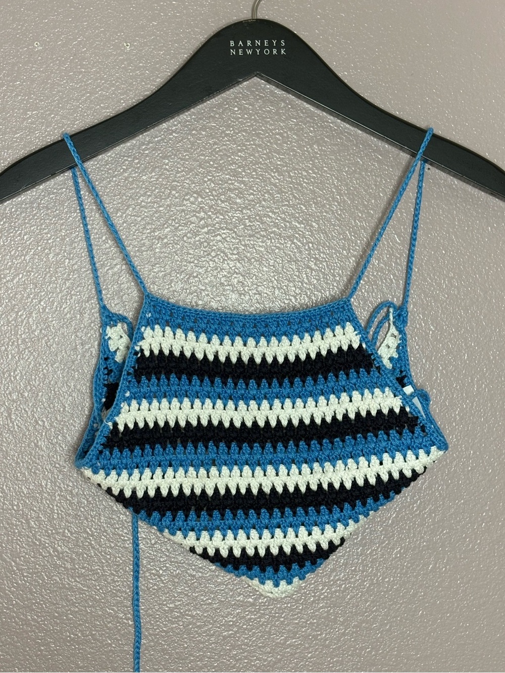 Handmade Crochet Striped Crop Top in Blue, White & Black
